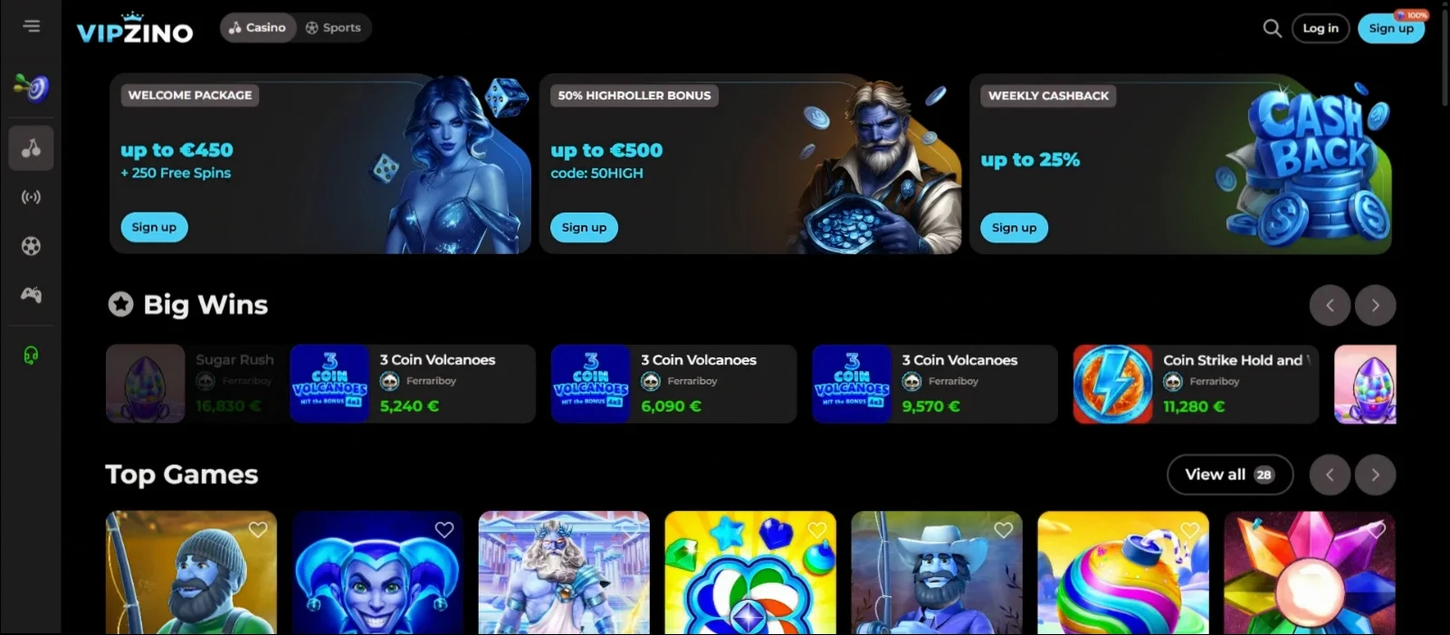 Vipzino Casino Tot €450 + 250 Gratis Spins